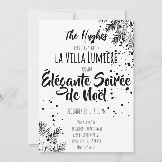 Elegant Modern Black & White Christmas Invite Inbjudningar (Framsida)