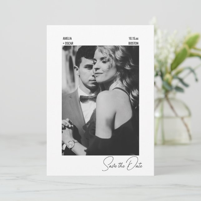 Elegant Modern Black White Contemporary Wedding Spara Datumet (Stående Fram)