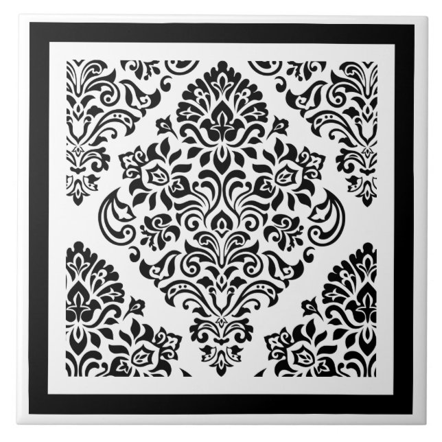 Elegant Modern Black White Damask Pattern Trend Kakelplatta (Framsidan)