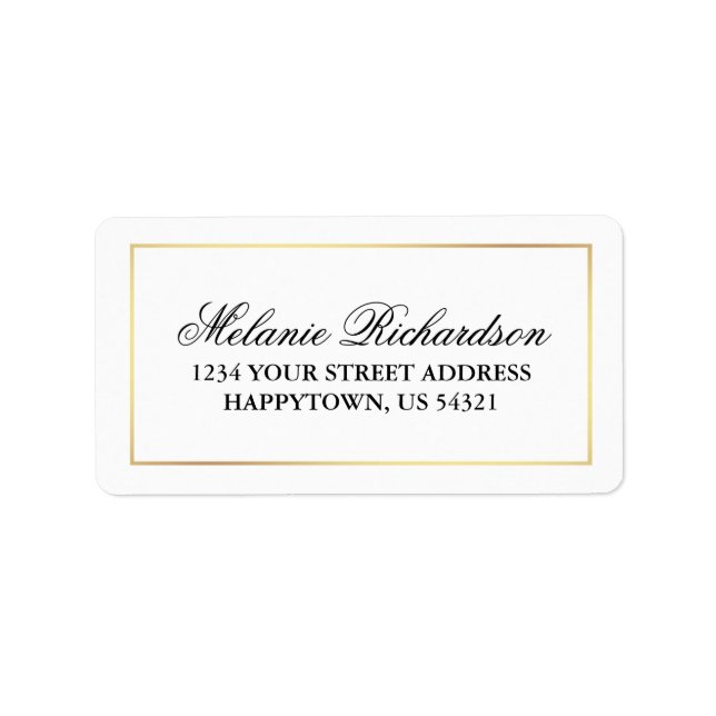 Elegant Modern Black White Guld Bröllop Adressetikett (Framsidan)