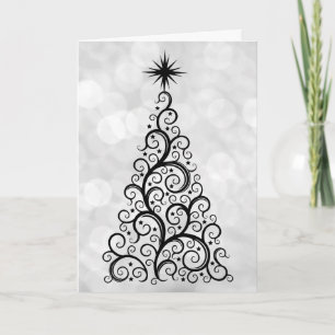 Elegant Modern Black White Julgran Helgdag Kort