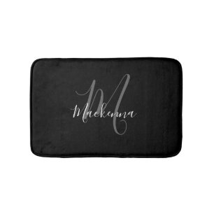 Elegant Modern Black White Monogram Namn Badrumsmatta