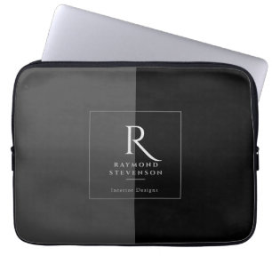 Elegant Modern Black White Monogramme Laptop Fodral