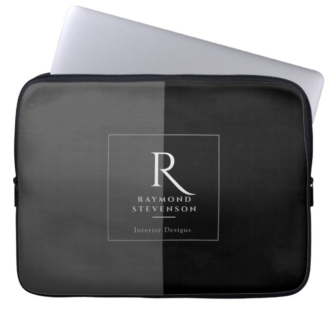 Elegant Modern Black White Monogramme Laptop Fodral (Framsidan)
