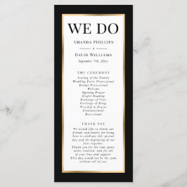 Elegant Modern Black White och Guld Bröllop Program