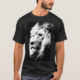 Elegant Modern Black White Pop Art Lejon Head T Shirt