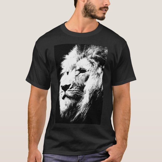 Elegant Modern Black White Pop Art Lejon Head T Shirt (Framsida)