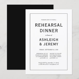 Elegant Modern Black White Rehearsal Middag Inbjudningar