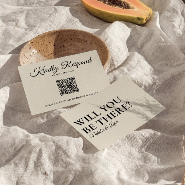 Elegant Modern Black & White Retro QR-kod Bröllop OSA Kort (Skapare uppladdad)