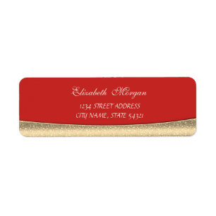 Elegant, Modern, Blank, Guld, Röd Adressetikett Returadress Etikett