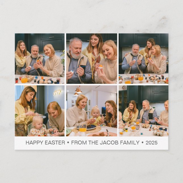 elegant Modern Blating Påsk-familj 6 foto Helg Vykort (Framsida)
