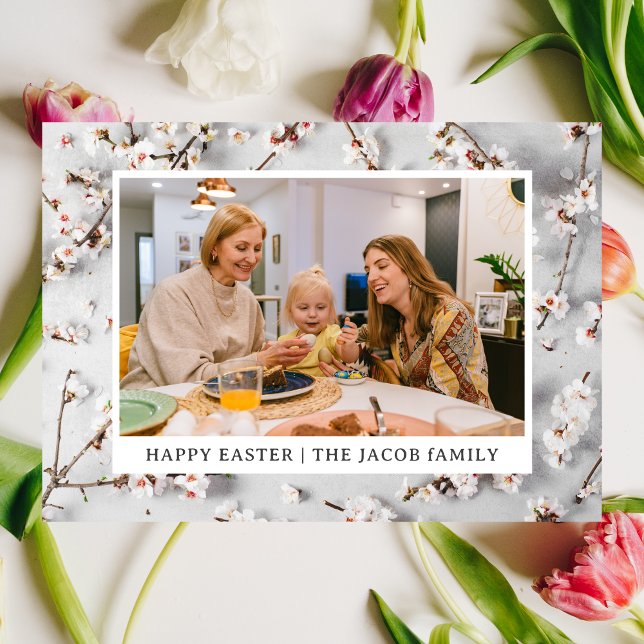 elegant Modern Blating Påsk-familj Ett foto Julkort (Skapare uppladdad)