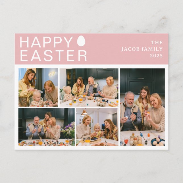 Elegant Modern Blating Påsk-familjens fem foto Helg Vykort (Framsida)