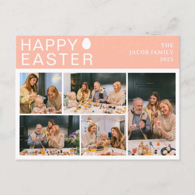 Elegant Modern Blating Påsk-familjens fem foto Helg Vykort (Framsida)