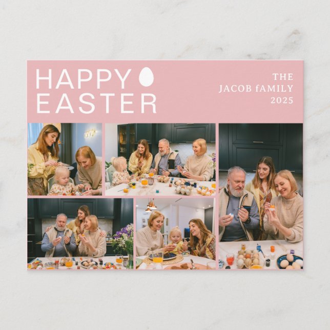 Elegant Modern Blating Påsk-familjens fem foto Helg Vykort (Framsida)