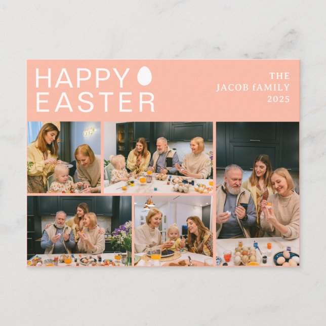 Elegant Modern Blating Påsk-familjens fem foto Helg Vykort (Framsida)