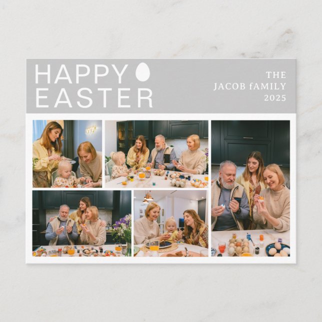 Elegant Modern Blating Påsk-familjens fem foto Helg Vykort (Framsida)