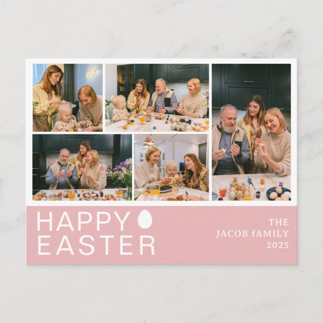 Elegant Modern Blating Påsk-familjens fem foto Helg Vykort (Framsida)