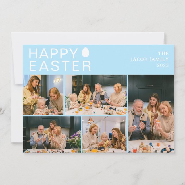 Elegant Modern Blating Påsk-familjens fem foto Julkort (Framsida)