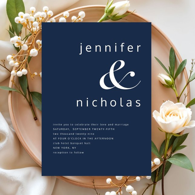 Elegant modern blått bröllop inbjudningar (Elegant Modern Navy Blue Wedding Invitation)