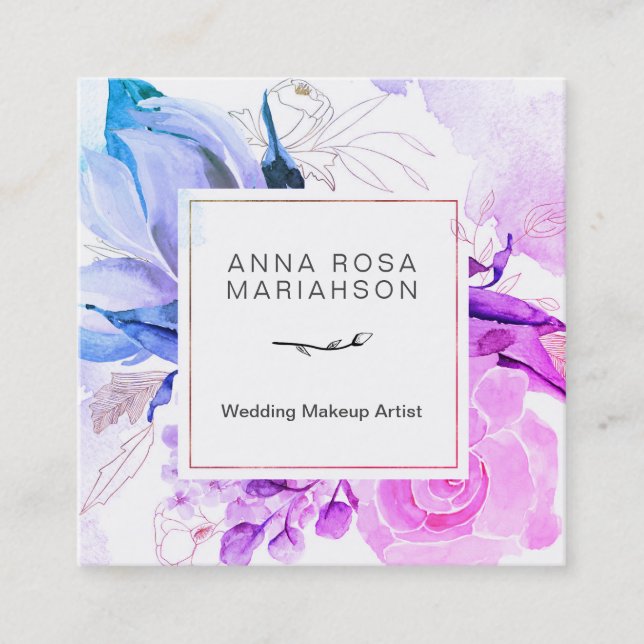 Elegant modern blom- vibrerande vattenfärg för *~* fyrkantigt visitkort (Framsida)