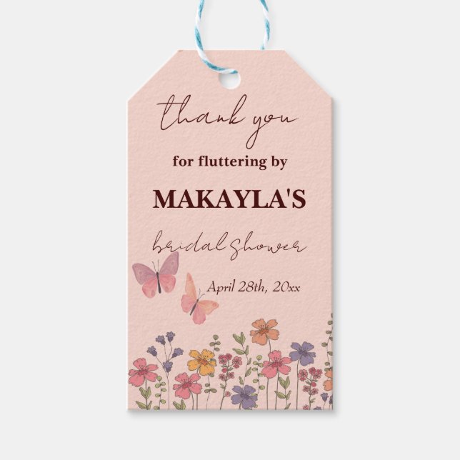 Elegant modern blomma Möhippan Butterflies Presentetikett (Framsidan)