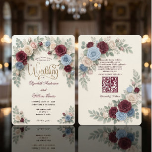 Elegant Modern Blommig Allt-i-ett QR-kod Bröllop Inbjudningar