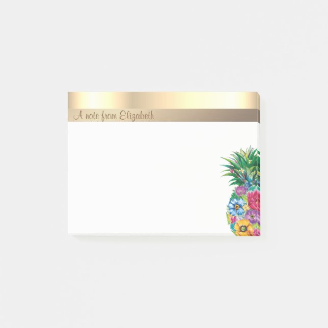 Elegant Modern Blommig Ananas-  Personlig  Post-it Block (Framsida)