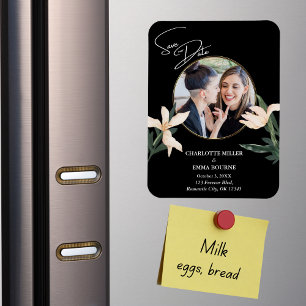 Elegant Modern Blommig Foto Bröllop Spara Datum Magnet