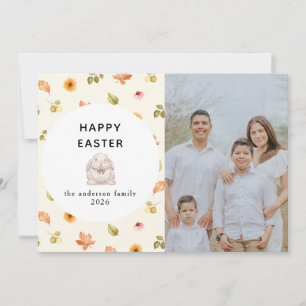 Elegant Modern Blommig Glad Påsk Familjefoto Julkort
