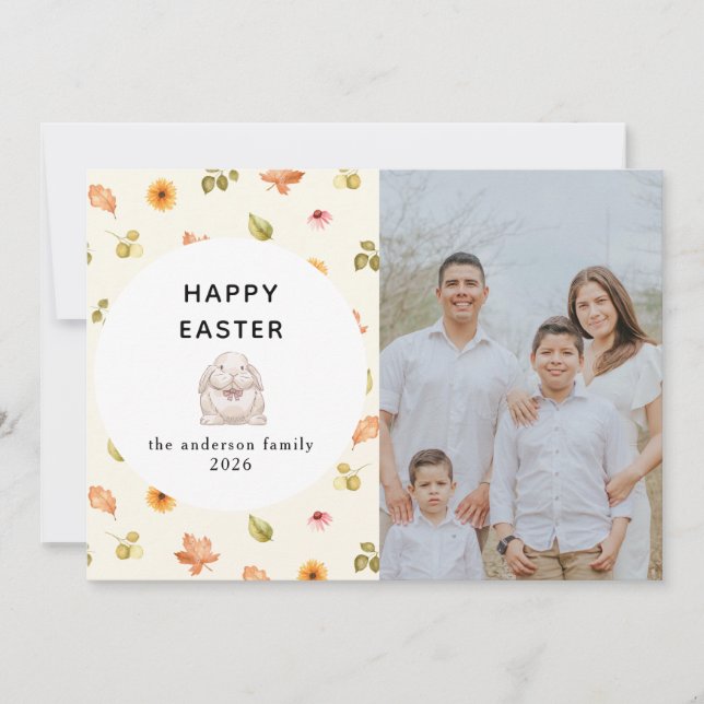 Elegant Modern Blommig  Glad Påsk Familjefoto  Julkort (Framsida)