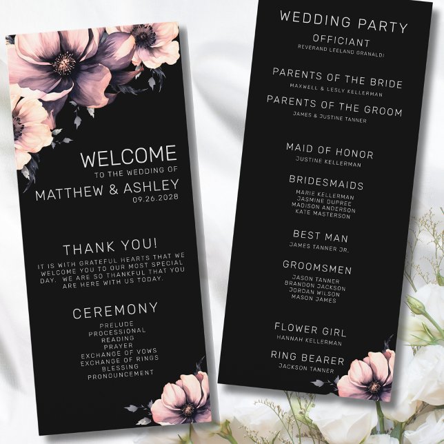 Elegant Modern Blommig Rosa Bröllop Program (Simple Elegant Modern Floral Blush Pink Wedding Program)