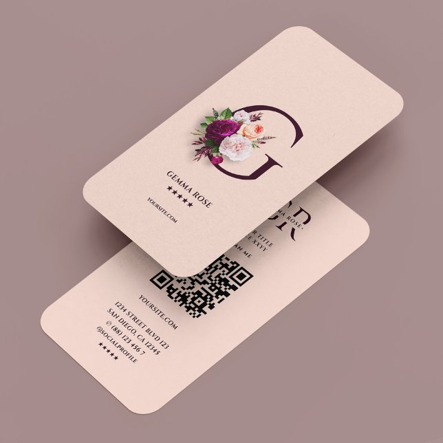 Elegant Modern Blommigt botaniskt G-Rosa Visitkort (Elegant Modern Floral Monogram G Pink Business Card
)