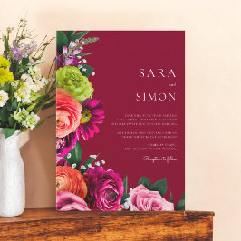 elegant modern blommigt burgundy bröllop inbjudningar