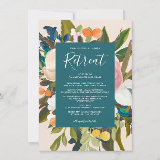 Elegant Modern Blommigt Dam Retreat Teal Inbjudningar