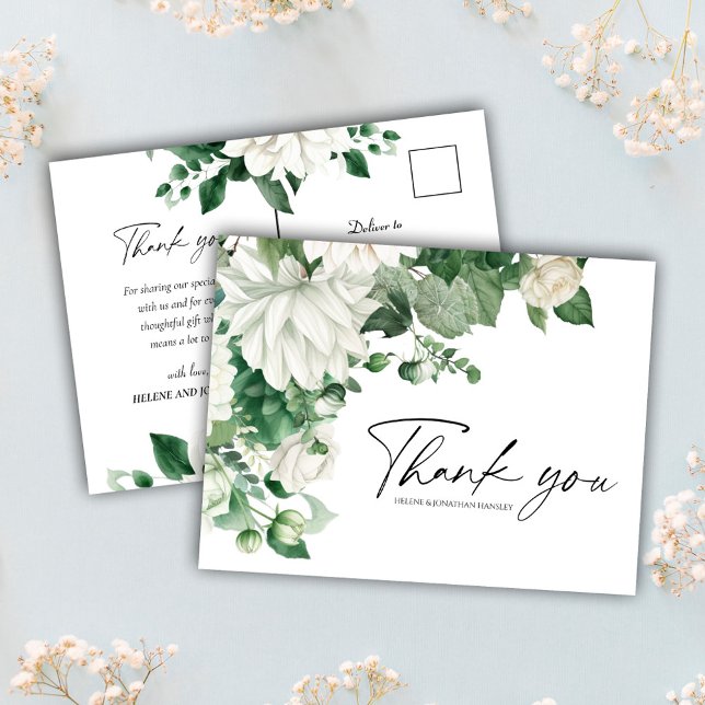 Elegant Modern Blommigt Emerald Grönt Bröllop Vykort (Elegant Modern Floral Emerald Green Wedding Postcard)