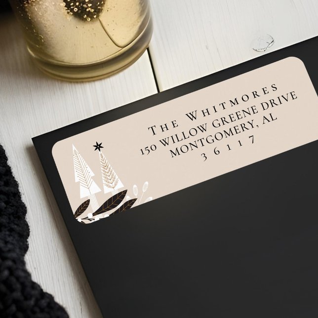 Elegant Modern Blommigt Evergreen Julgran Returadress Etikett (Skapare uppladdad)