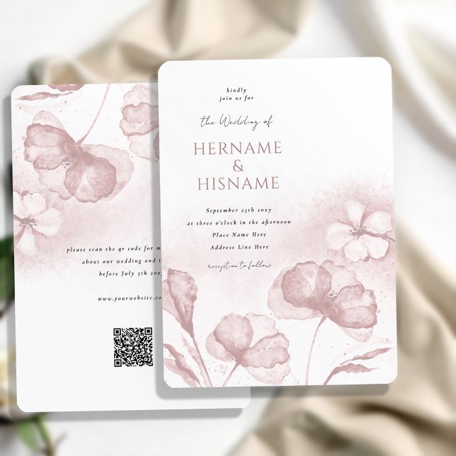 Elegant Modern Blommigt för  Rosa QR OSA Bröllop Inbjudningar (Skapare uppladdad)