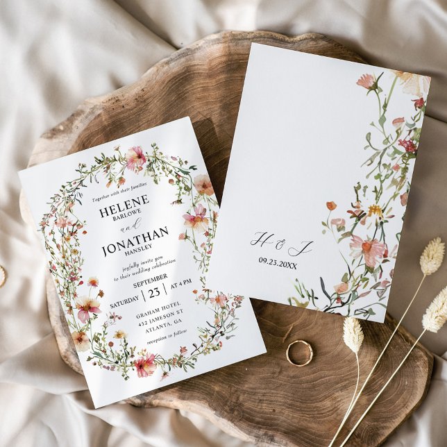 Elegant Modern Blommigt Garden Wildblomma Bröllop Inbjudningar (Elegant Modern Floral Garden Wildflower Wedding Invitation)