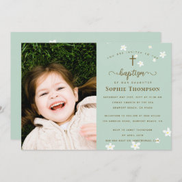 Elegant Modern Blommigt Girl Religiösa Baptism Pho Inbjudningar