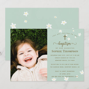 Elegant Modern Blommigt Girl Religiösa Baptism Pho Inbjudningar