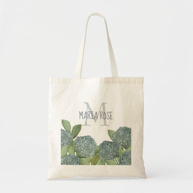 Elegant Modern Blommigt Hydrangea Monogram Tygkasse (Framsidan)