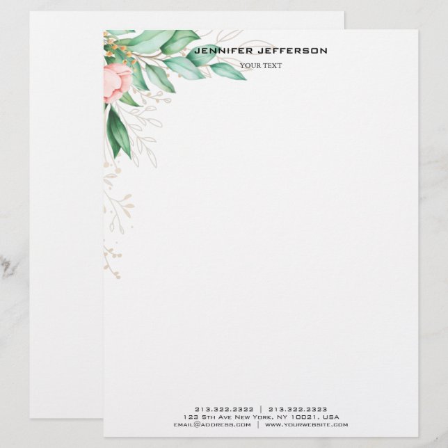 Elegant Modern Blommigt Letterhead Brevhuvud (Fram/baksida)