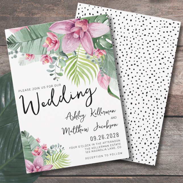 Elegant Modern Blommigt Tropical Bröllop Inbjudningar (Chic Modern Floral Watercolor Tropical Wedding Invitation)