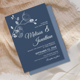 Elegant modern blommigt vit orkidé bröllop blue inbjudningar