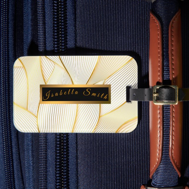 Elegant Modern Blommigt White Line Collection Guld Bagagebricka (Framsida Insitu 4)