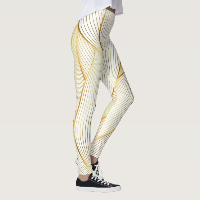 Elegant Modern Blommigt White Line Collection Guld Leggings (Höger)
