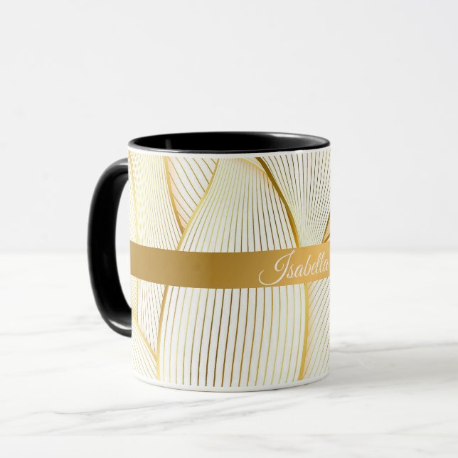 Elegant Modern Blommigt White Line Collection Guld Mugg (Framsida vänster)