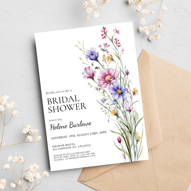 Elegant Modern Blommigt Wildblomma Möhippa Inbjudningar (Elegant Modern Floral Wildflower Bridal Shower Invitation)