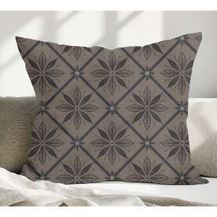 Elegant Modern Blommönster Brown Kudde